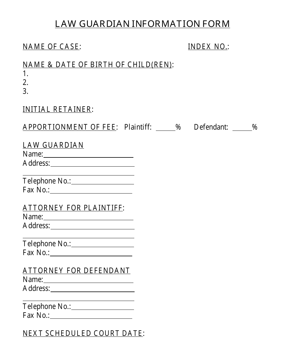 Law Guardian Information Form - New York, Page 1