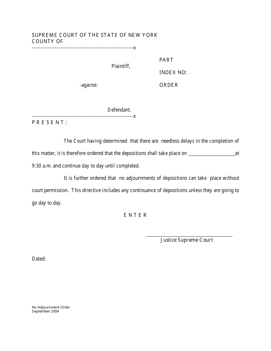 Adjournment Order - New York, Page 1