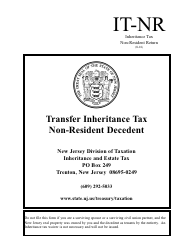 Document preview: Form IT-NR Transfer Inheritance Tax Non-resident Decedent - New Jersey