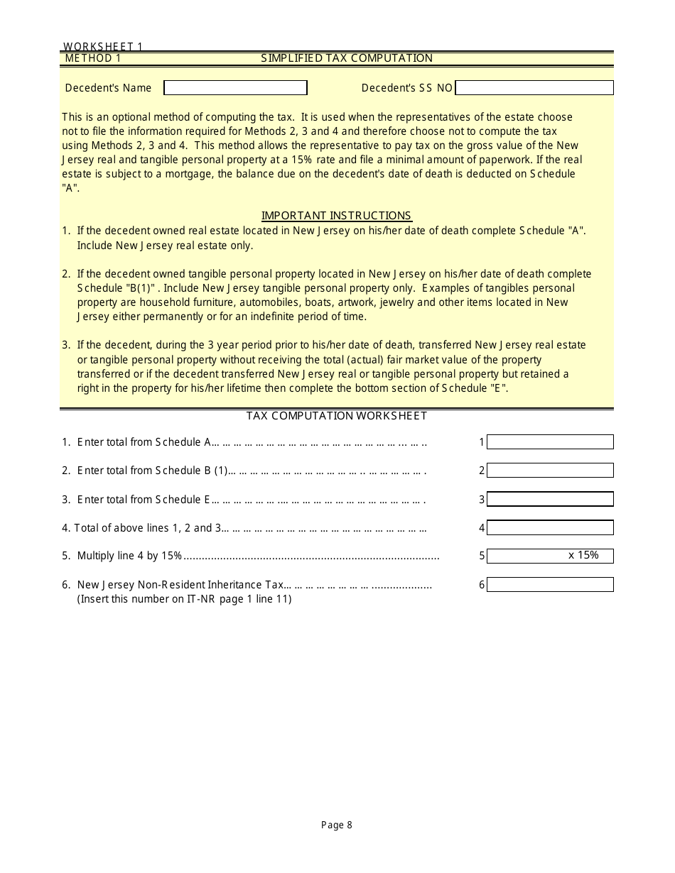 Form IT-NR Transfer Inheritance Tax Non-resident Decedent - New Jersey, Page 10
