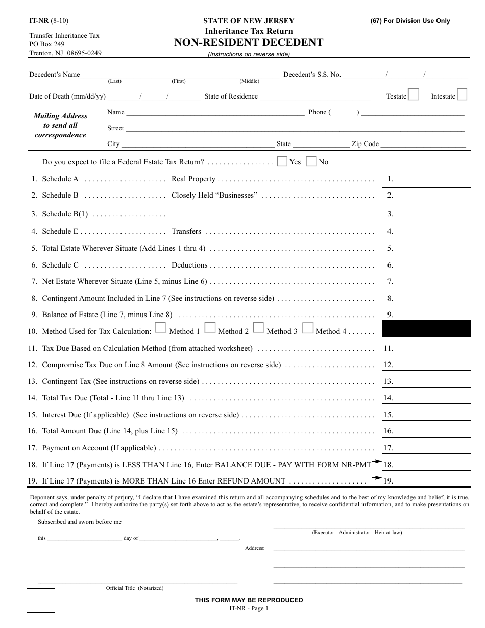 Form IT-NR Transfer Inheritance Tax Non-resident Decedent - New Jersey, Page 17