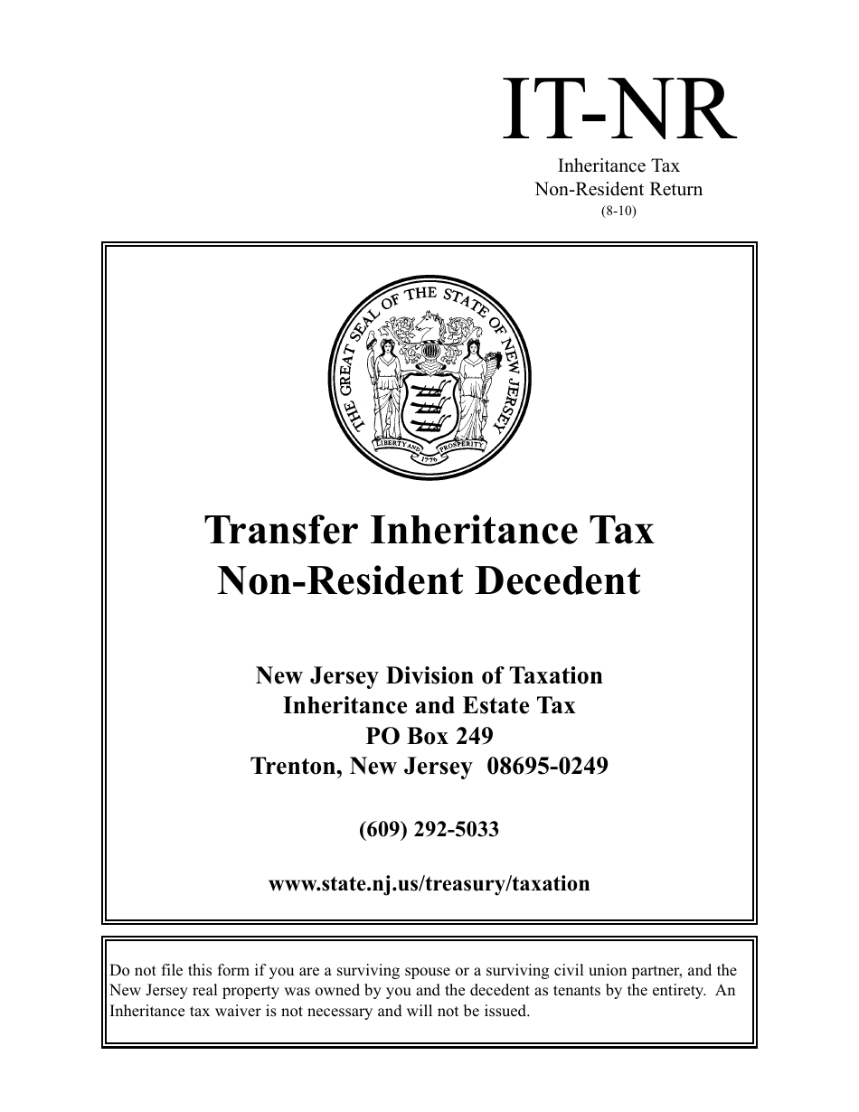 Form IT-NR Transfer Inheritance Tax Non-resident Decedent - New Jersey, Page 1