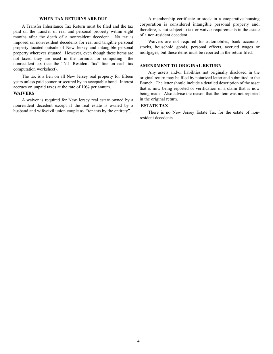 Form IT-NR Transfer Inheritance Tax Non-resident Decedent - New Jersey, Page 6