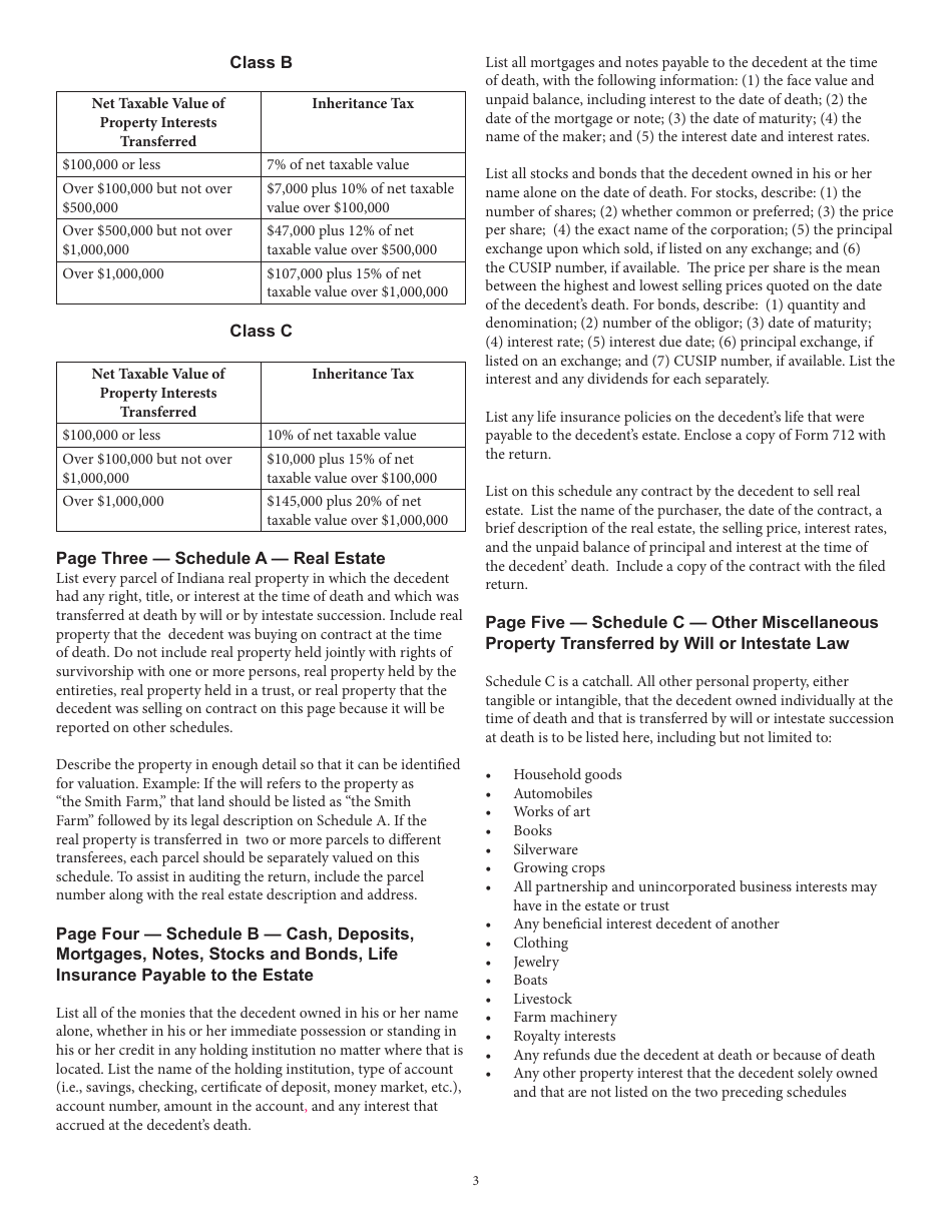 Instructions for Form IH-6 Indiana Inheritance Tax Return - Indiana, Page 3
