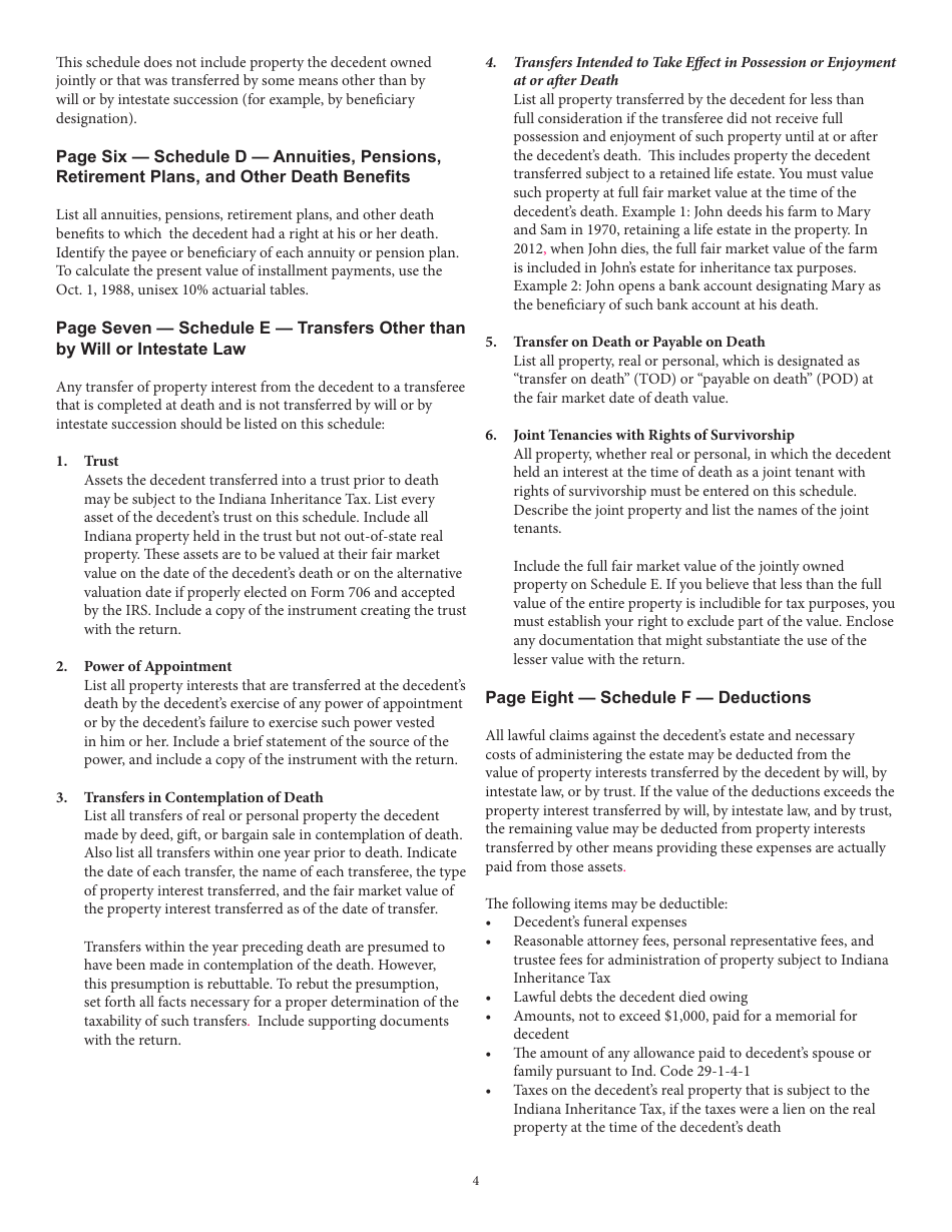 Instructions for Form IH-6 Indiana Inheritance Tax Return - Indiana, Page 4
