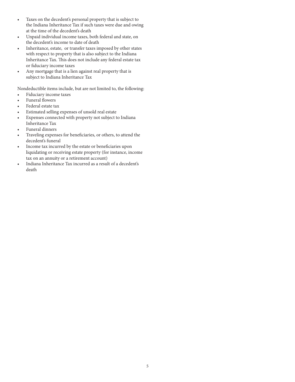 Instructions for Form IH-6 Indiana Inheritance Tax Return - Indiana, Page 5