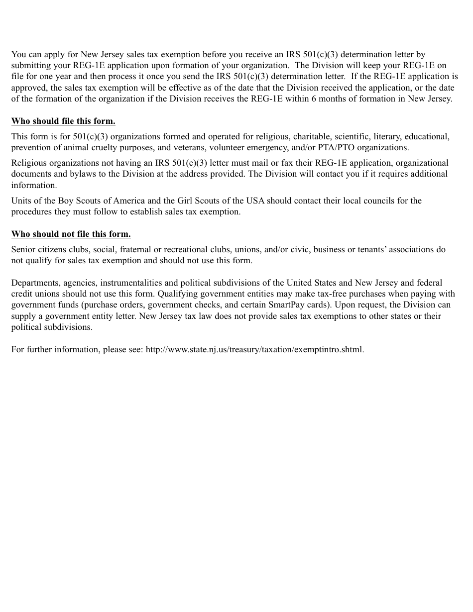 Form REG-1E Application for St-5 Exempt Organization Certificate - for Nonprofit Exemption From Sales Tax - New Jersey, Page 2