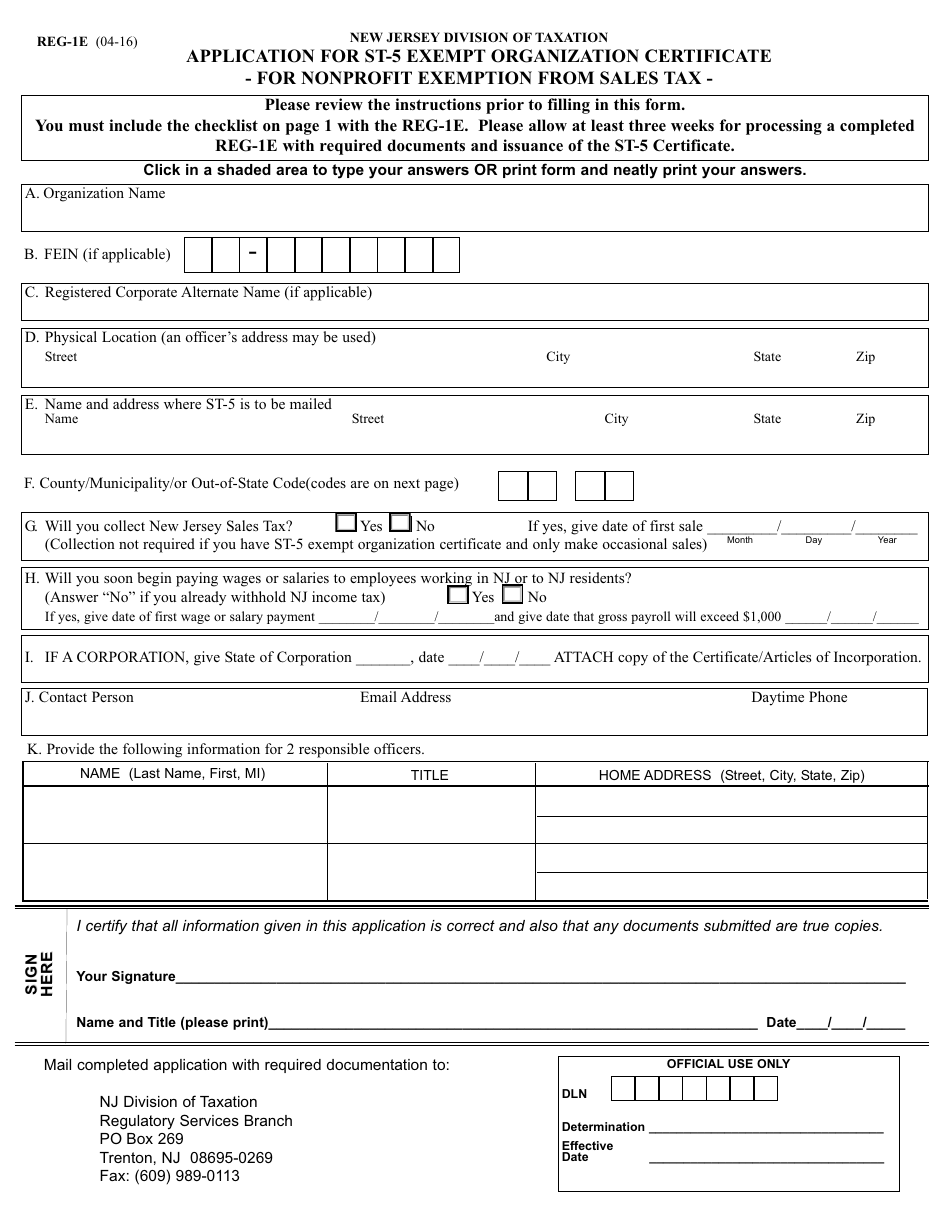 Form REG-1E Application for St-5 Exempt Organization Certificate - for Nonprofit Exemption From Sales Tax - New Jersey, Page 3