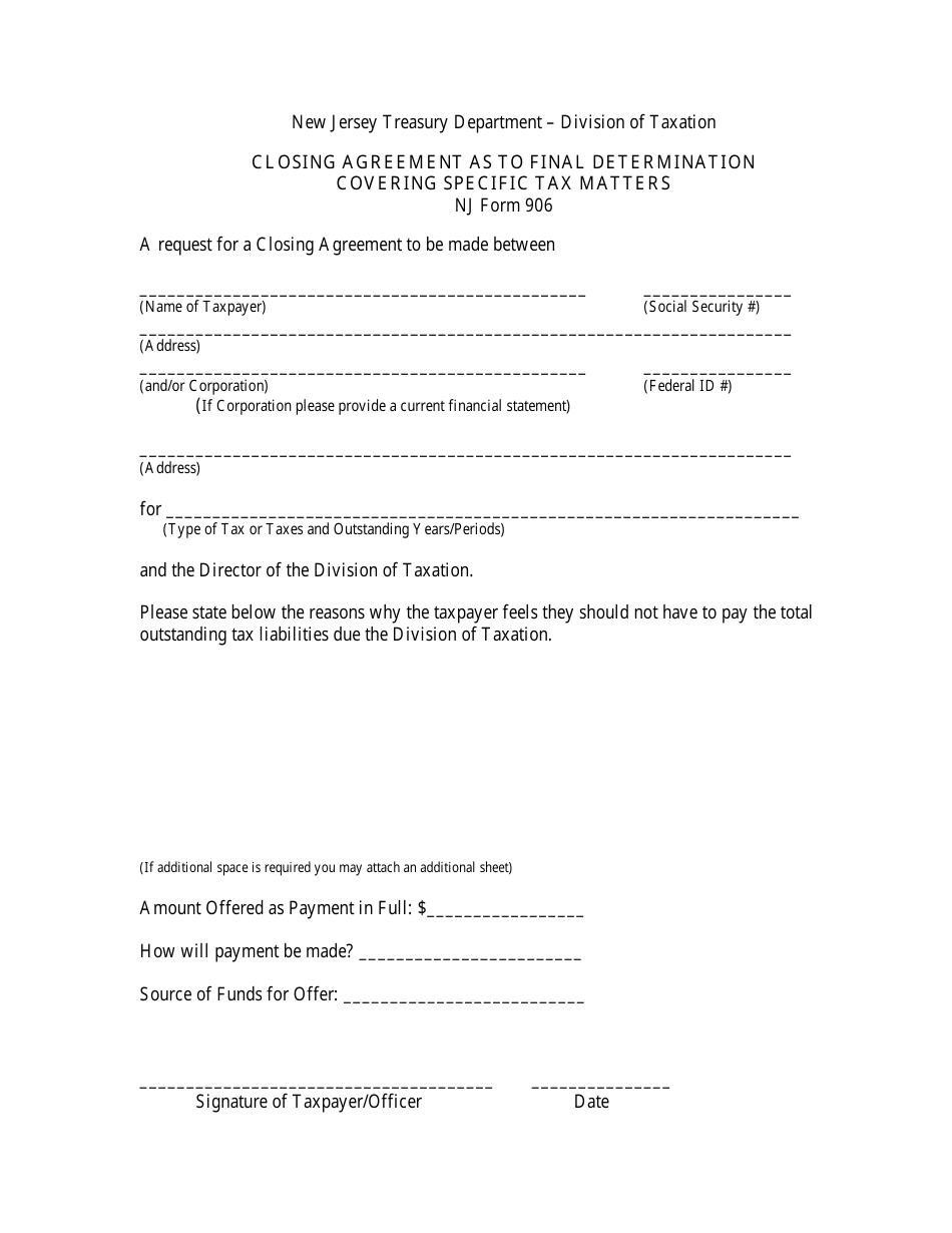 Form 906 - Fill Out, Sign Online and Download Fillable PDF, New Jersey ...