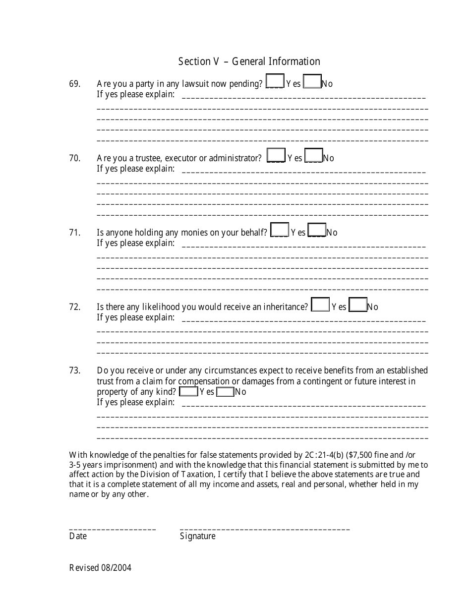 Financial Statement of Debtor - New Jersey, Page 6