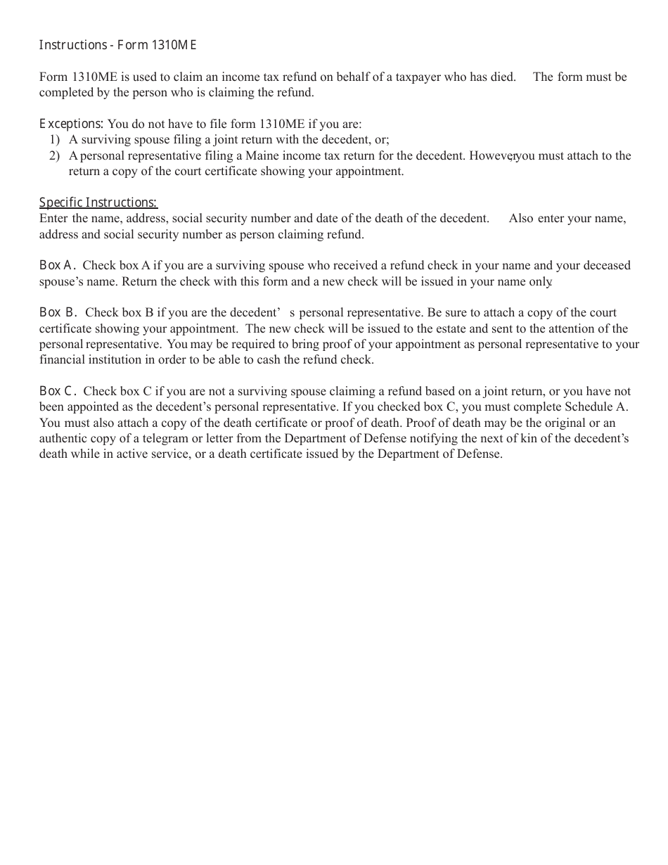 Form 1310ME Statement of Person Claiming Refund Due a Deceased Taxpayer - Maine, Page 2