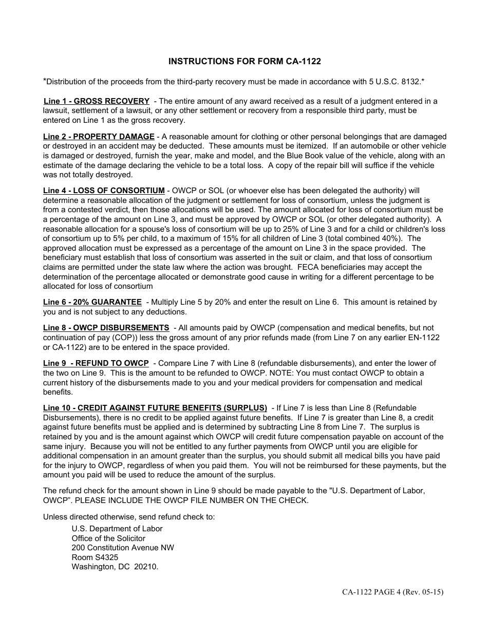 Form CA-1122 Short Form Statement of Recovery, Page 4