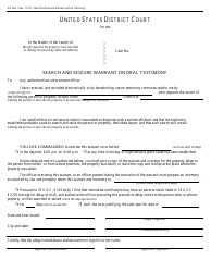 Form AO93A Search and Seizure Warrant on Oral Testimony