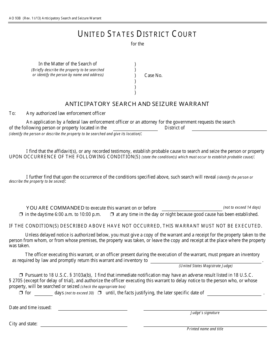 Form AO93B Anticipatory Search and Seizure Warrant, Page 1