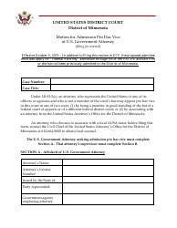 Document preview: Motion for Admission Pro Hac Vice of U.S. Government Attorney - Minnesota