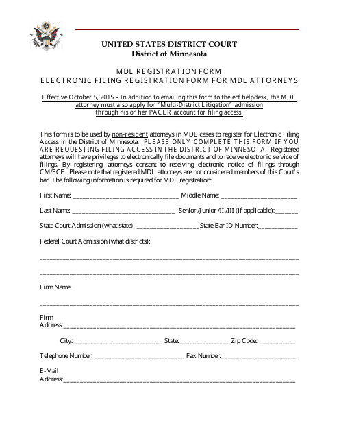 MDL Registration Form - Minnesota