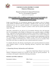 Document preview: Request to Practice by Special Permission for U.S. Government Attorney - Minnesota