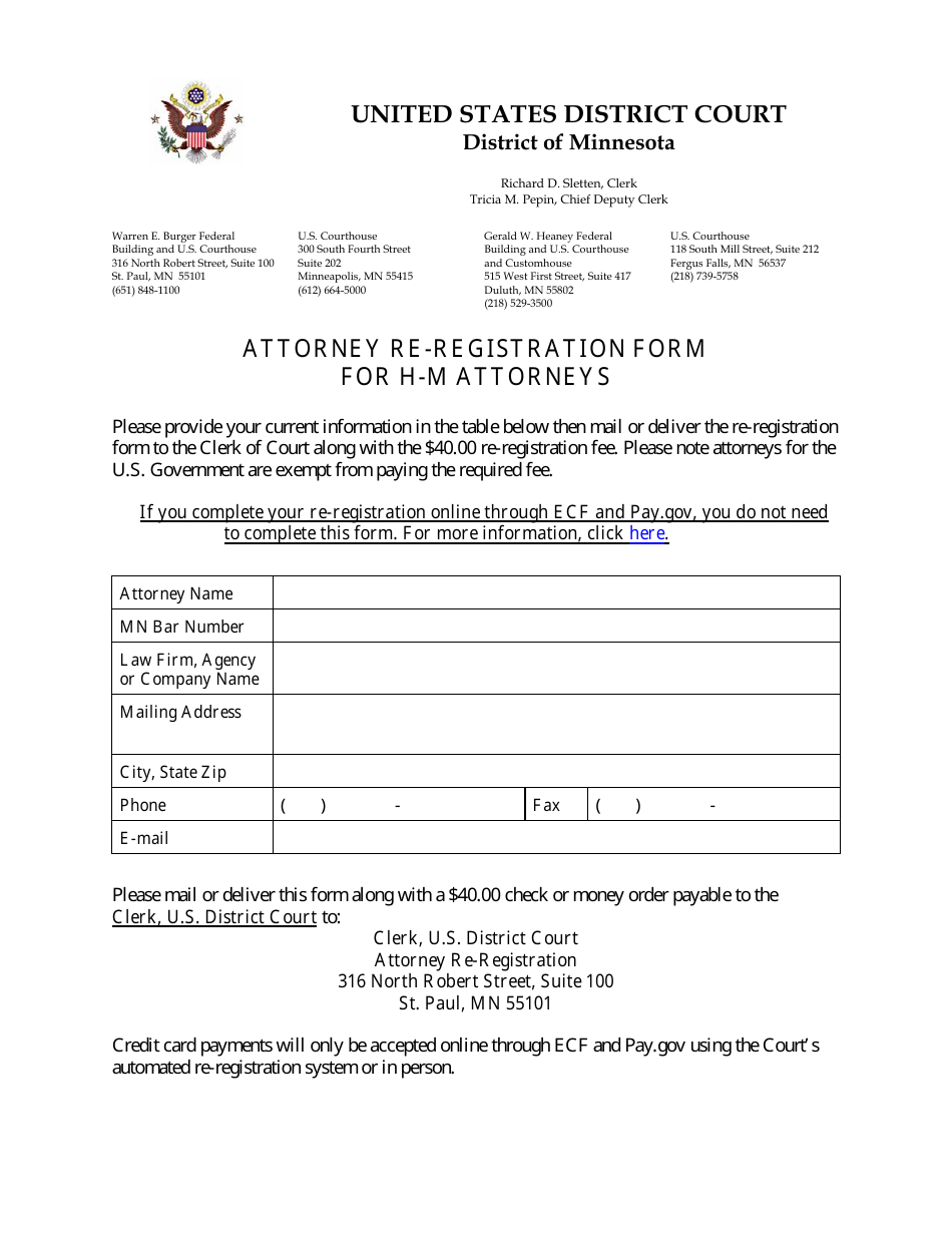 Minnesota Attorney Reregistration Form for HM Attorneys Fill Out