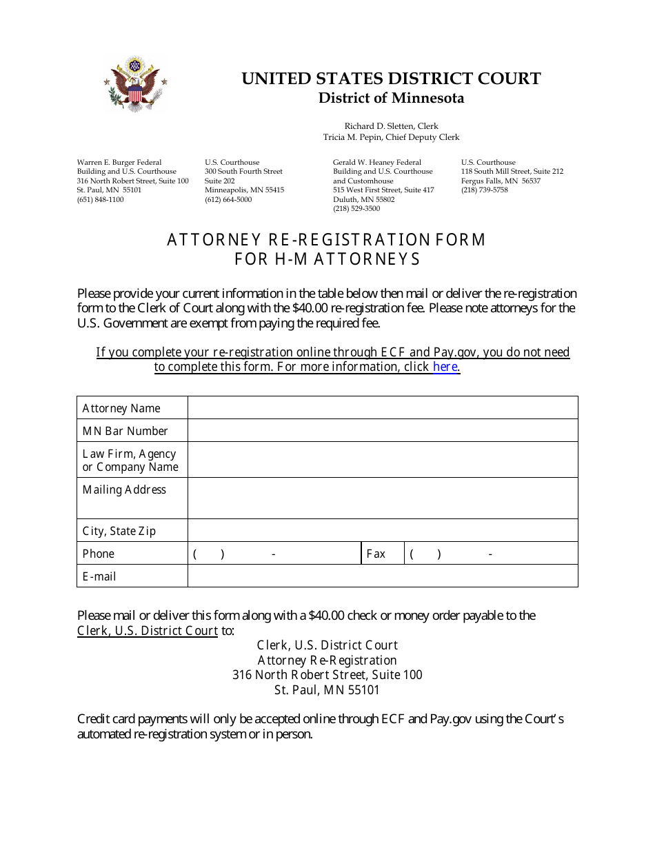 Attorney Re-registration Form for H-M Attorneys - Minnesota, Page 1