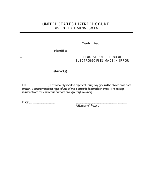 Request for Refund of Electronic Fees Made in Error - Minnesota Download Pdf