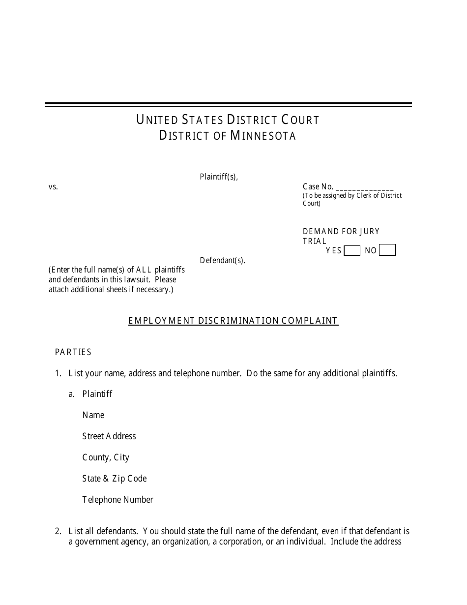 Minnesota Employment Discrimination Complaint - Fill Out, Sign Online ...