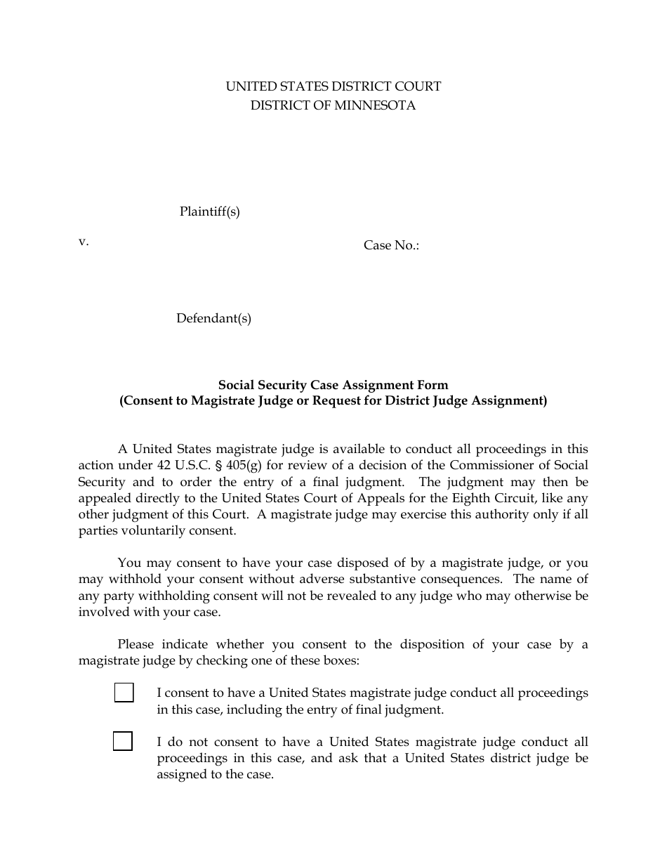 Social Security Case Assignment Form - Minnesota, Page 1