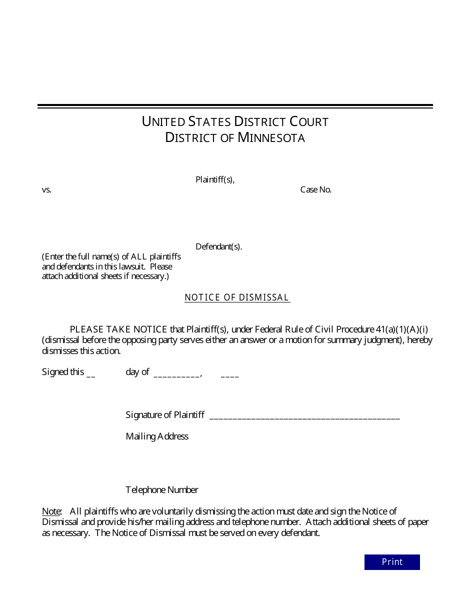 Notice of Dismissal - Minnesota, Page 1