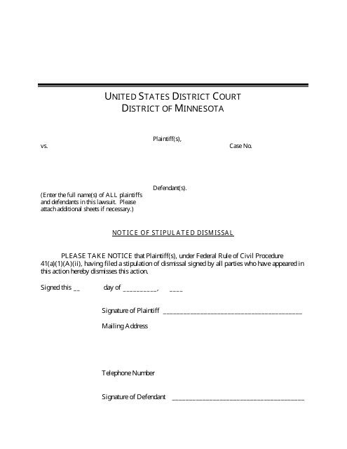 Notice of Stipulated Dismissal - Minnesota Download Pdf