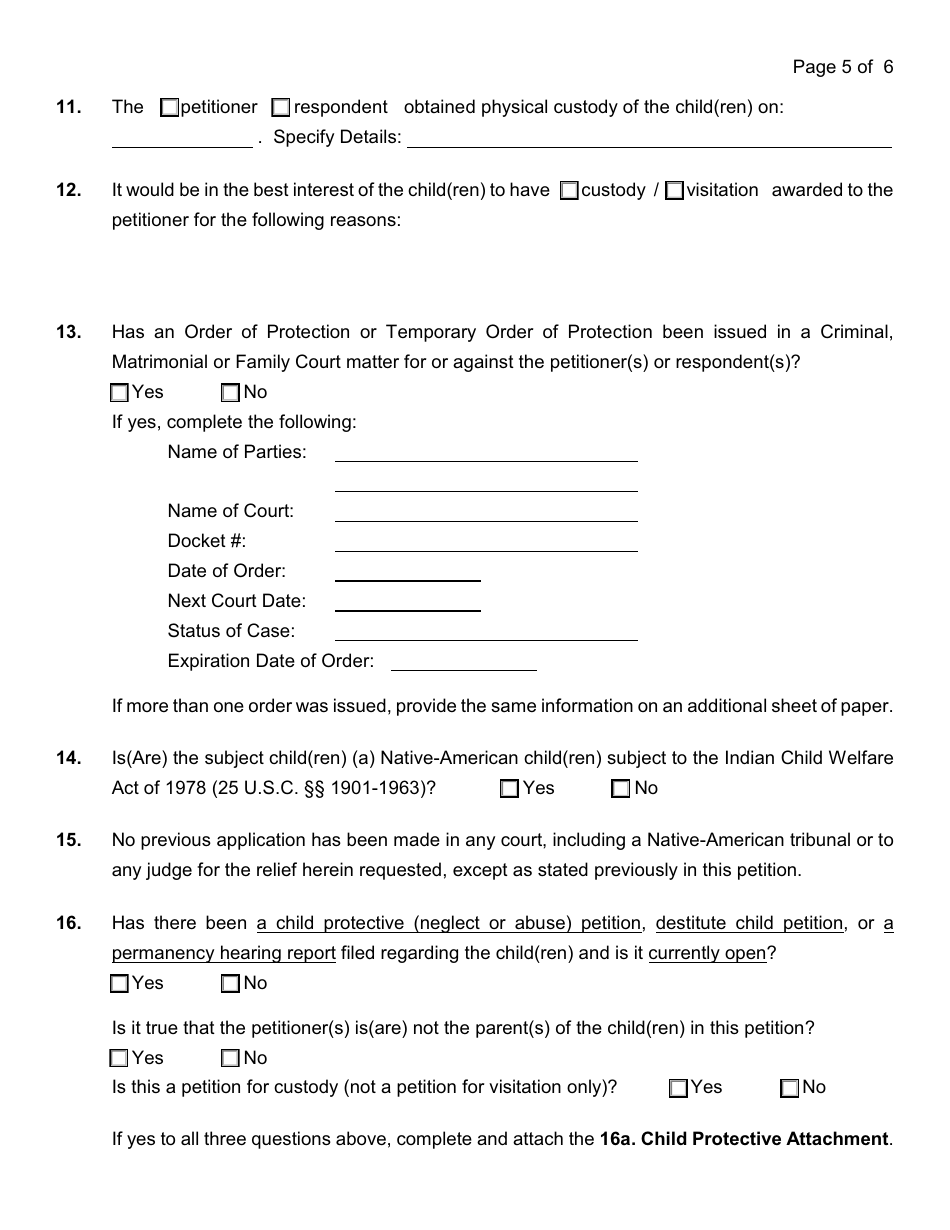 General Form 17 Petition for Custody / Visitation - Nassau County, New York, Page 5