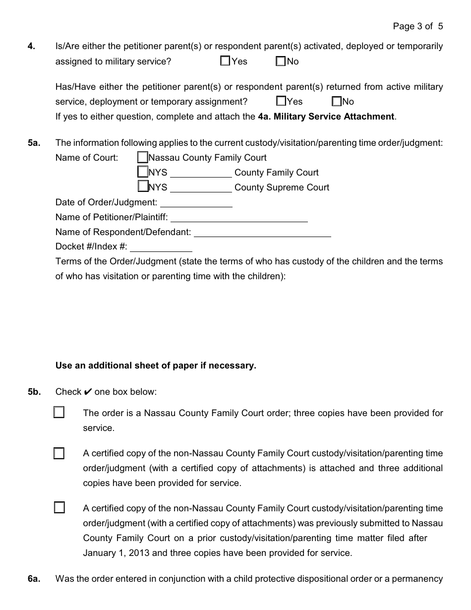 General Form 41 / 8A Petition for Enforcement / Violation of an Order of Custody / Visitation - Nassau County, New York, Page 3