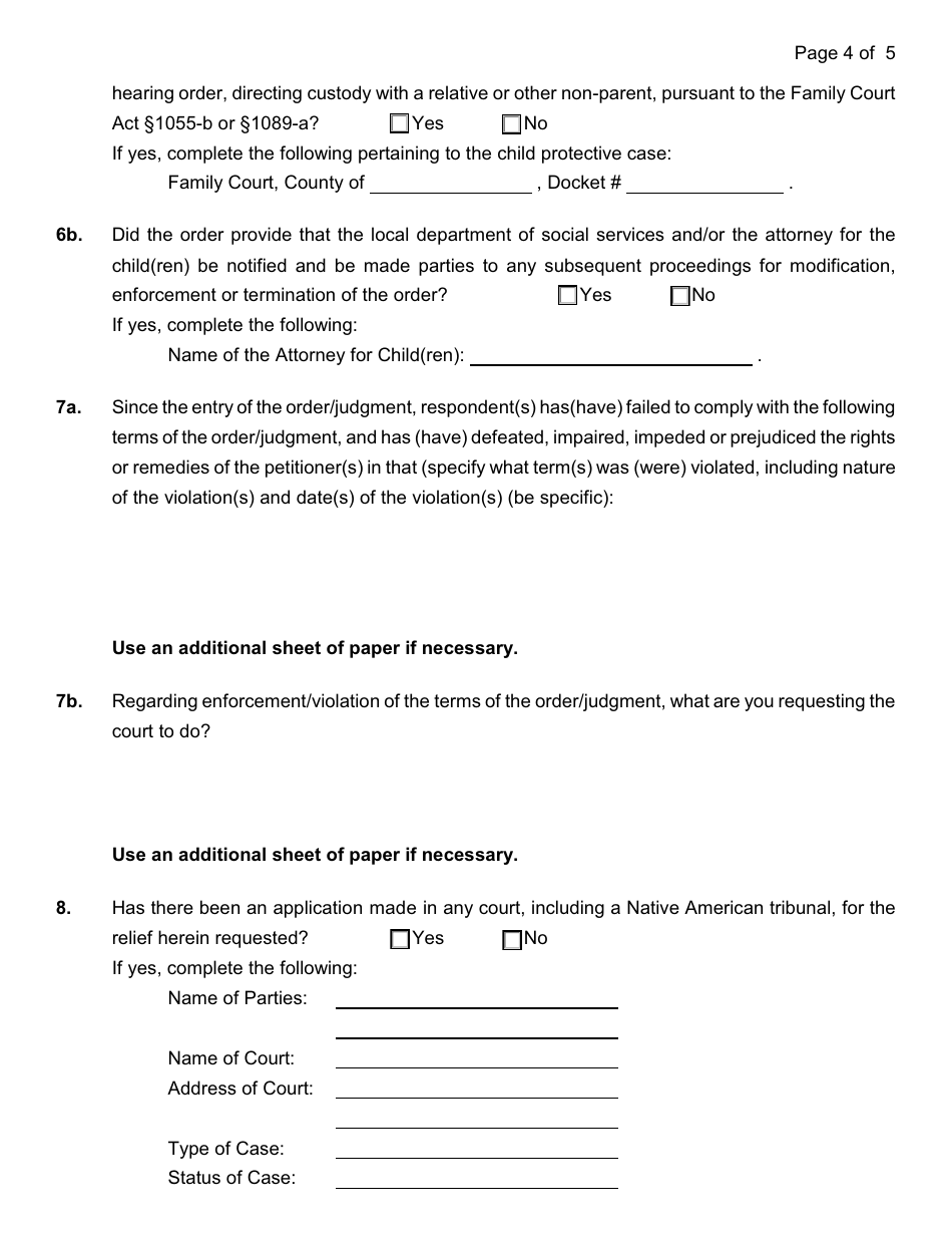 General Form 41 / 8A Petition for Enforcement / Violation of an Order of Custody / Visitation - Nassau County, New York, Page 4
