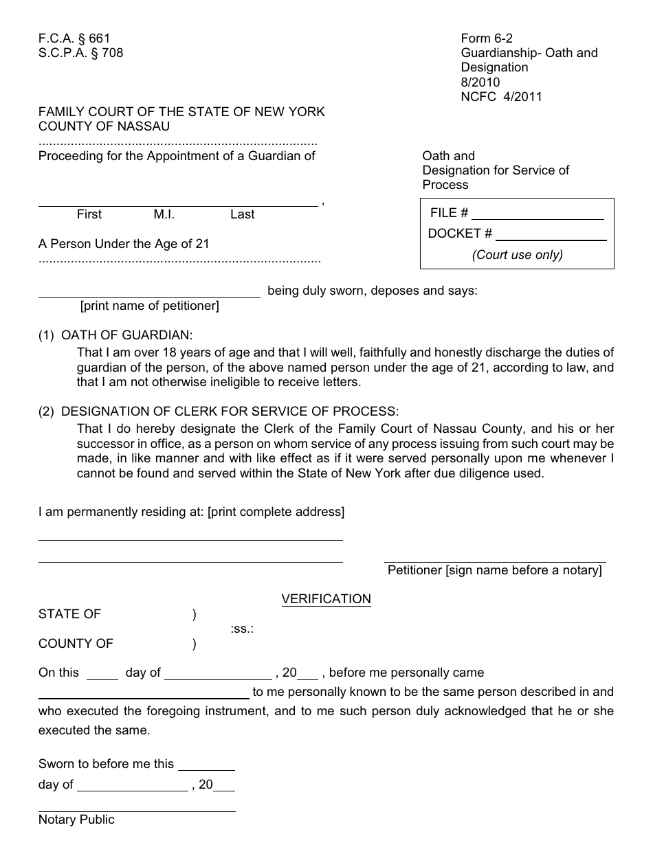 Form 6-2 Oath and Designation for Service of Process - Nassau County, New York, Page 1