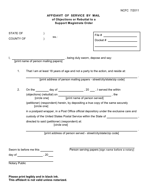 Affidavit of Service by Mail of Objections or Rebuttal to a Support Magistrate Order - New York Download Pdf