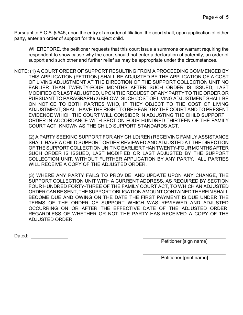 Form 5-1 Petition for Paternity (Individual) - Nassau County, New York, Page 4