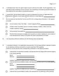 Form 4-24/5-16 Support/Paternity Electronic Testimony Application and Waiver of Personal Appearance - New York, Page 2