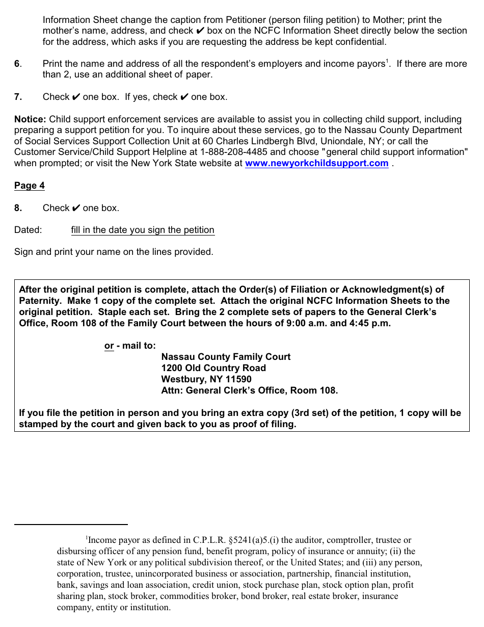 Form 4-3 Petition for Support - Nassau County, New York, Page 3