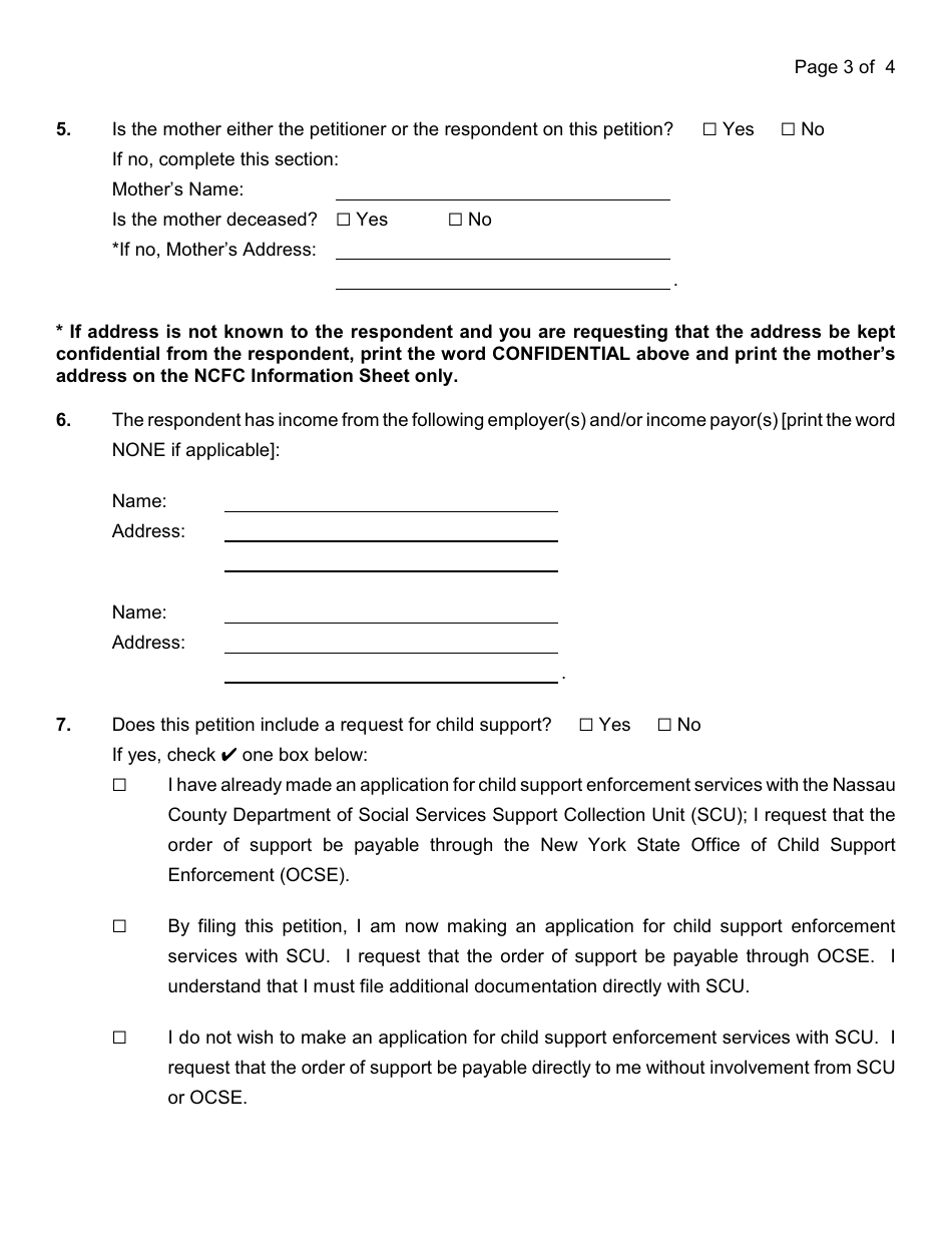 Form 4-3 Petition for Support - Nassau County, New York, Page 6