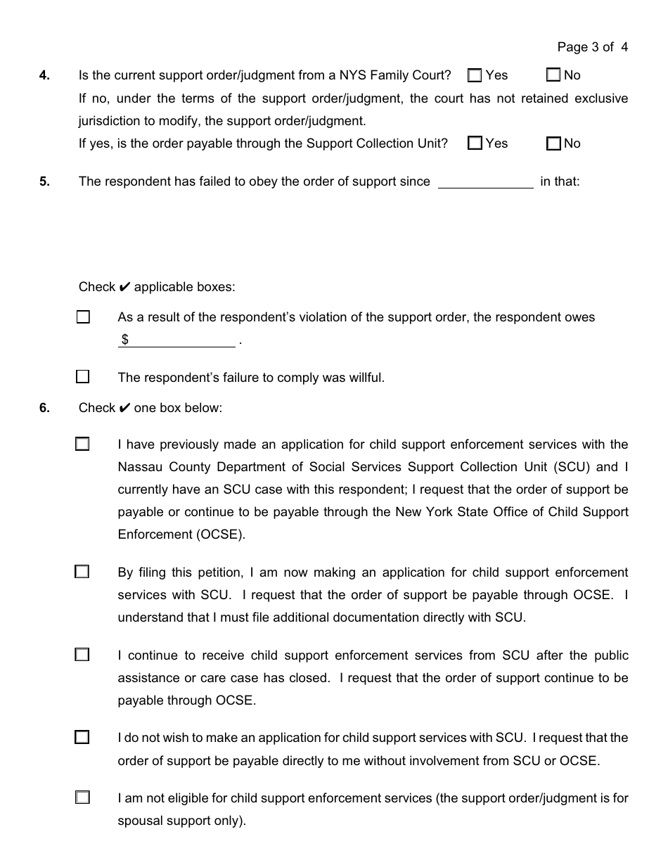 Form 4-12 / 13 Petition for Enforcement / Violation of an Order of Support - Nassau county, New York, Page 3