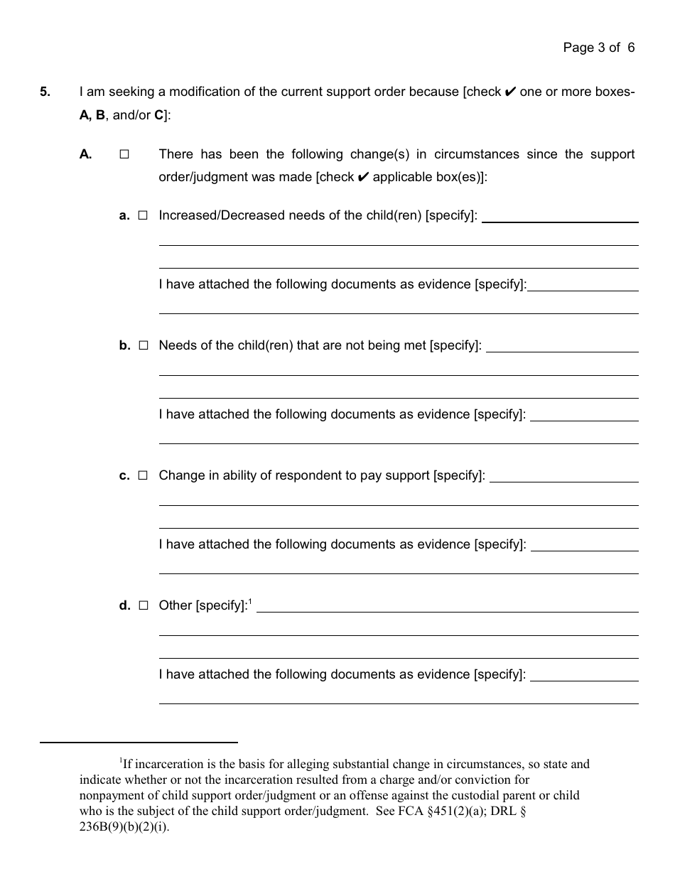 Form 4-11 Petition for Modification of an Order of Support - Nassau County, New York, Page 3
