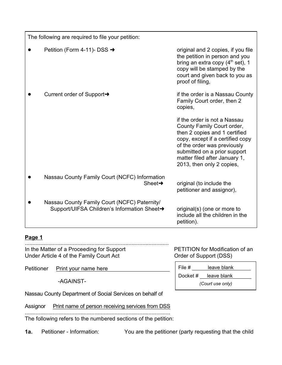 Form 4-11 Support Modification Against Dss Only Packet Forms and Instructions - Nassau County, New York, Page 2