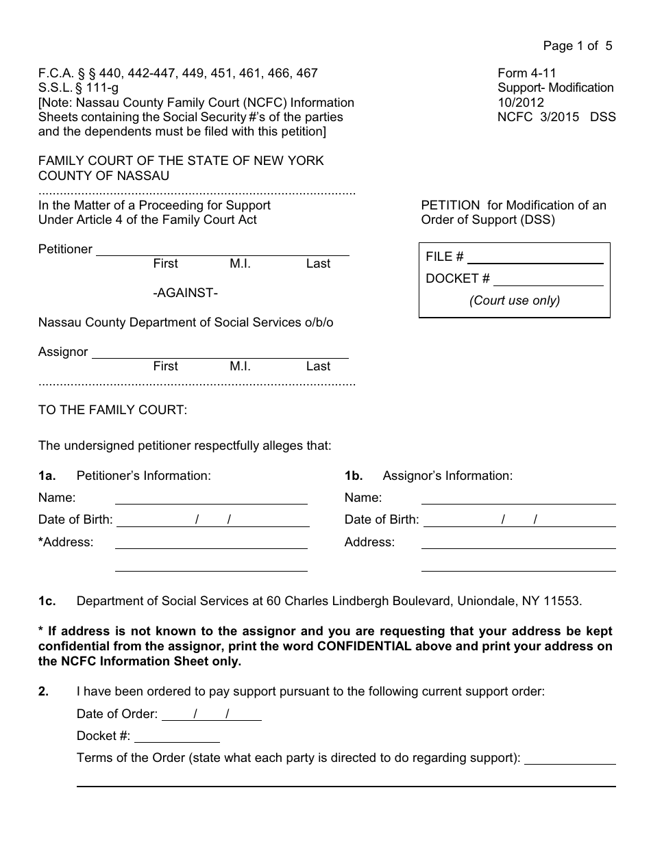Form 4-11 Support Modification Against Dss Only Packet Forms and Instructions - Nassau County, New York, Page 5