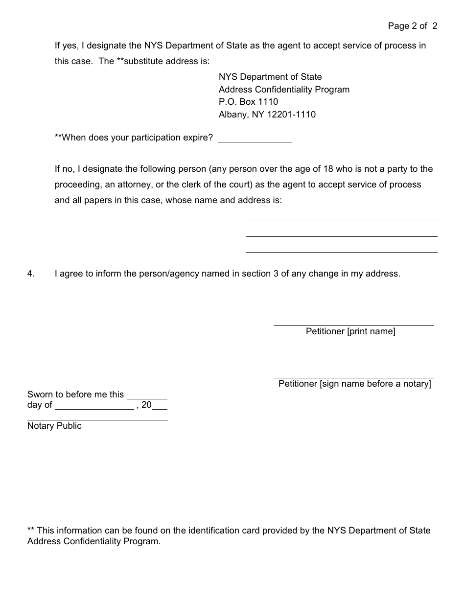Form 21 Address Confidentiality Affidavit - Nassau county, New York, Page 2