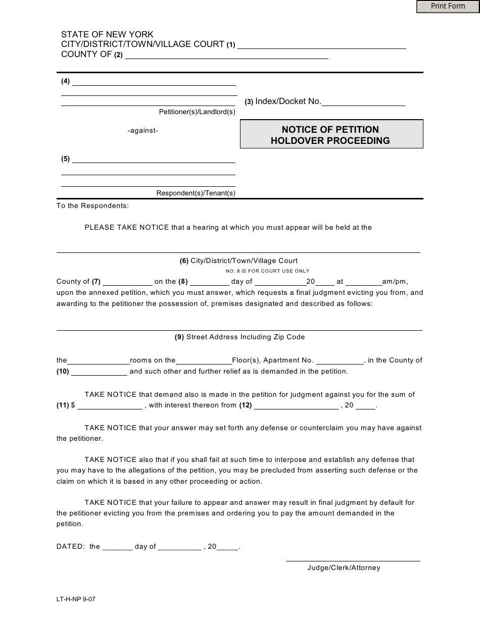 Form LT-H-NP - Fill Out, Sign Online and Download Fillable PDF, New ...