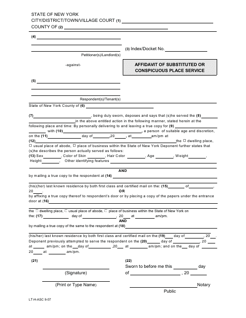 Form LT-H-ASC Affidavit of Substituted or Conspicuous Place Service - New York