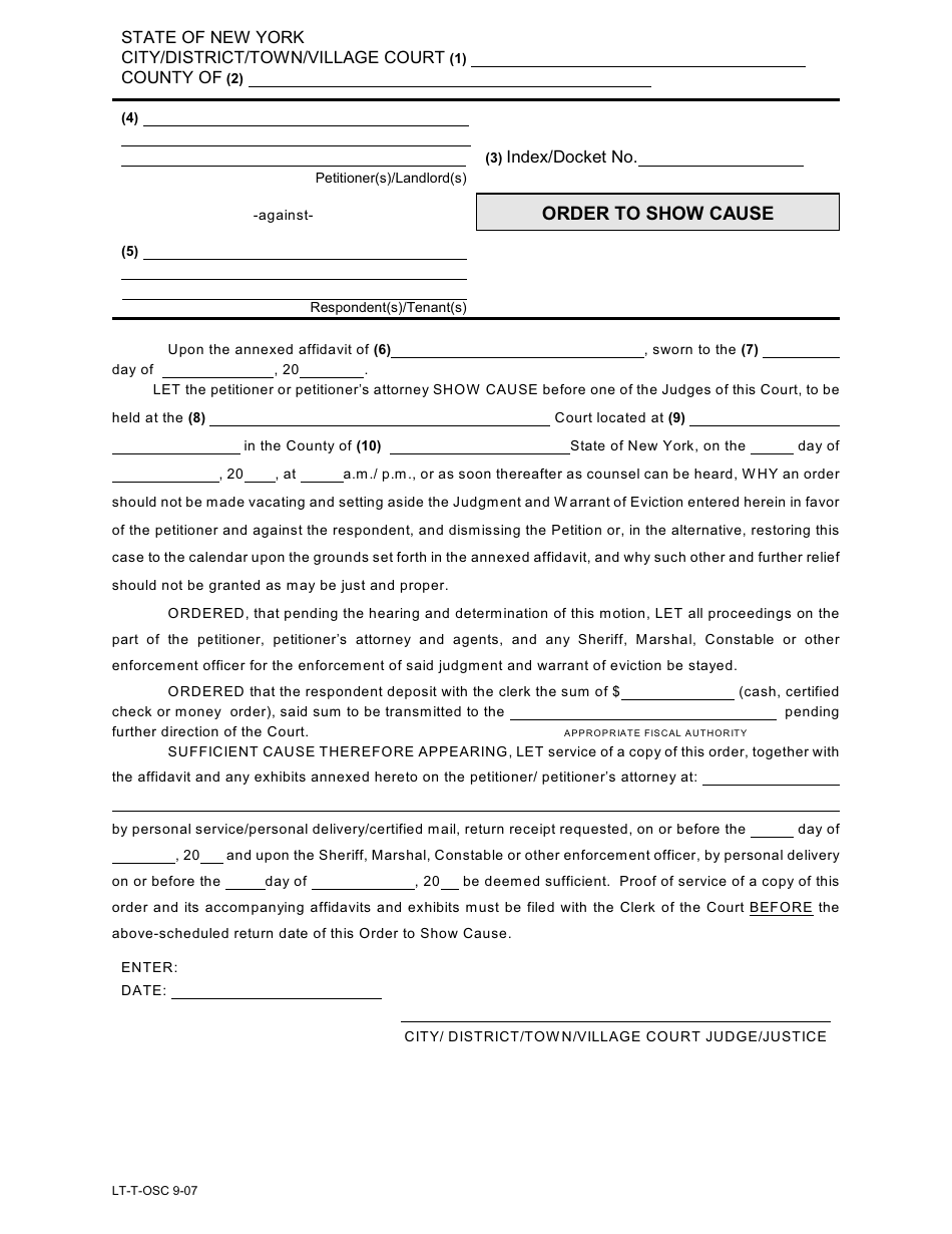 Form LT-T-OSC Order to Show Cause - New York, Page 1