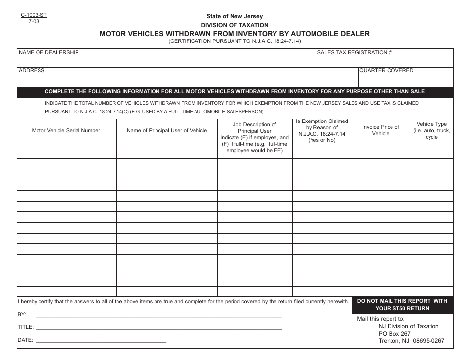 Form C1003ST Fill Out, Sign Online and Download Fillable PDF, New
