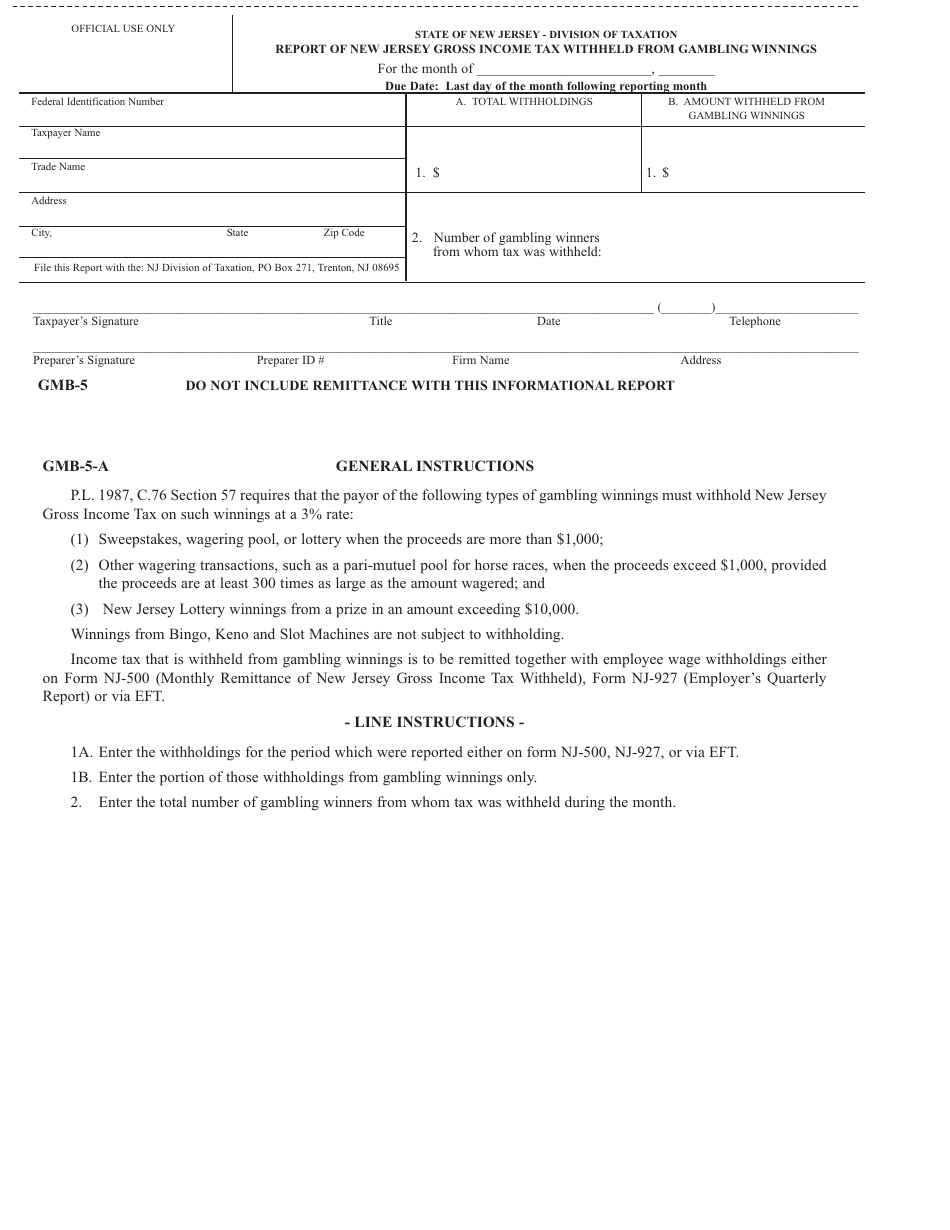 Form GMB5 Fill Out, Sign Online and Download Fillable PDF, New