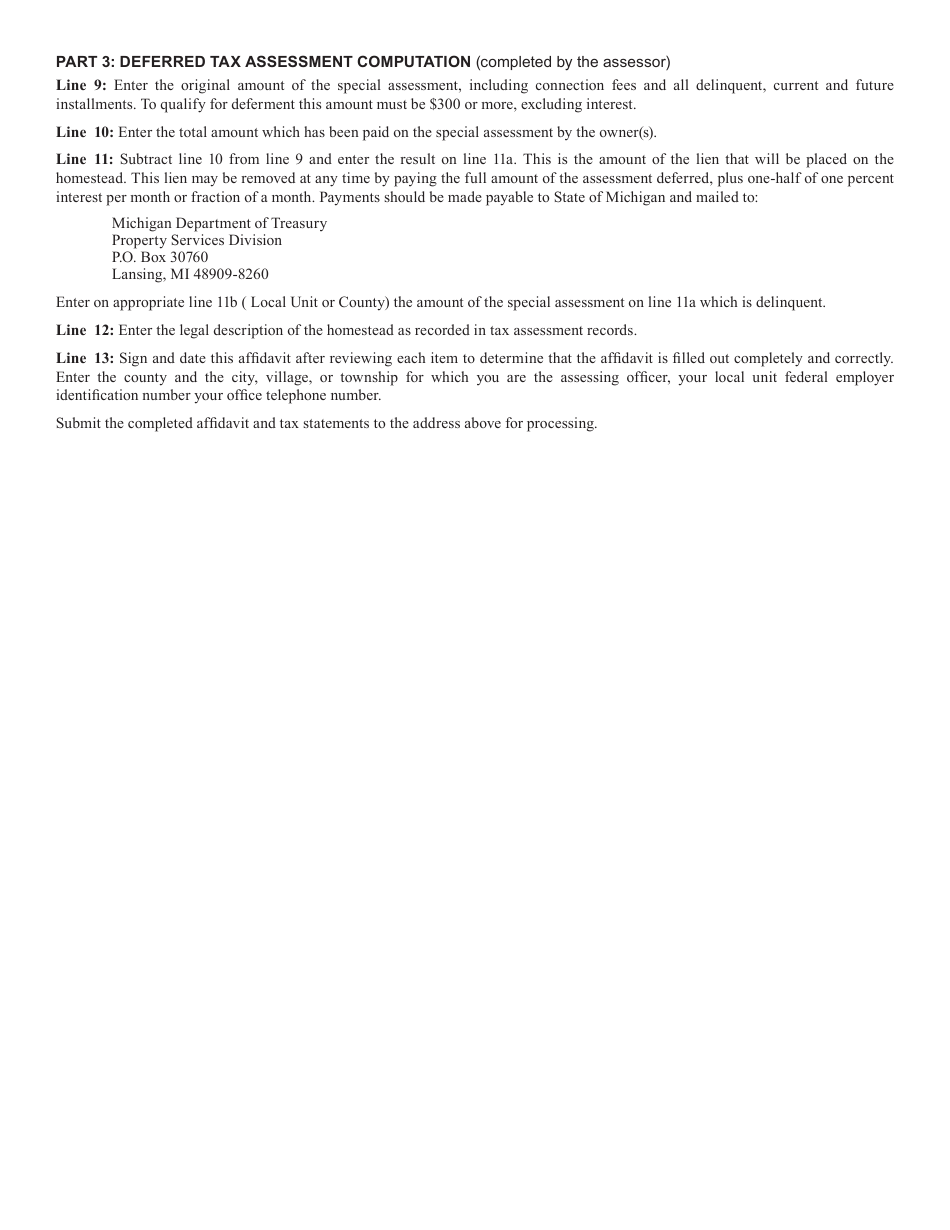 Form 2348 Senior Citizen or Totally and Permanently Disabled Persons Affidavit Requesting Special Assessment Deferment - Michigan, Page 3