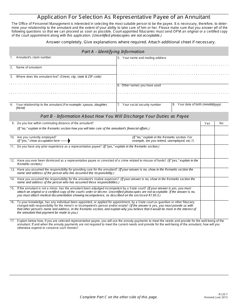 OPM Form RI20-7 - Fill Out, Sign Online and Download Fillable PDF ...