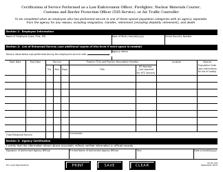 OPM Form RI20-124 Certification of Service Performed as a Law Enforcement Officer, Firefighter, Nuclear Materials Courier, Customs and Border Protection Officer (535 Service), or Air Traffic Controller